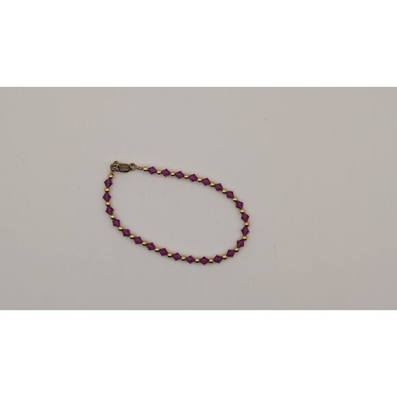 Vintage Purple Beaded Bracelet – Gold-Tone Spacers Faceted Beads – Lobster Clasp - Picture 1 of 1